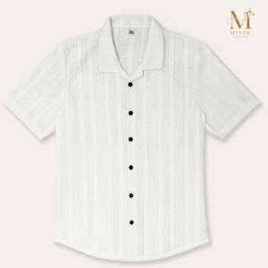 Men’s Classic Cuban Collar Shirt – Textured Pattern Summer Edition | Mystic Attire