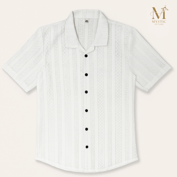 Men’s Classic Cuban Collar Shirt – Textured Pattern Summer Edition | Mystic Attire