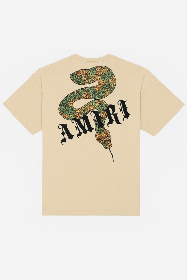 AMIRI Beige Snake Graphic T-Shirt – Premium Streetwear Oversized Fit for Men & Women